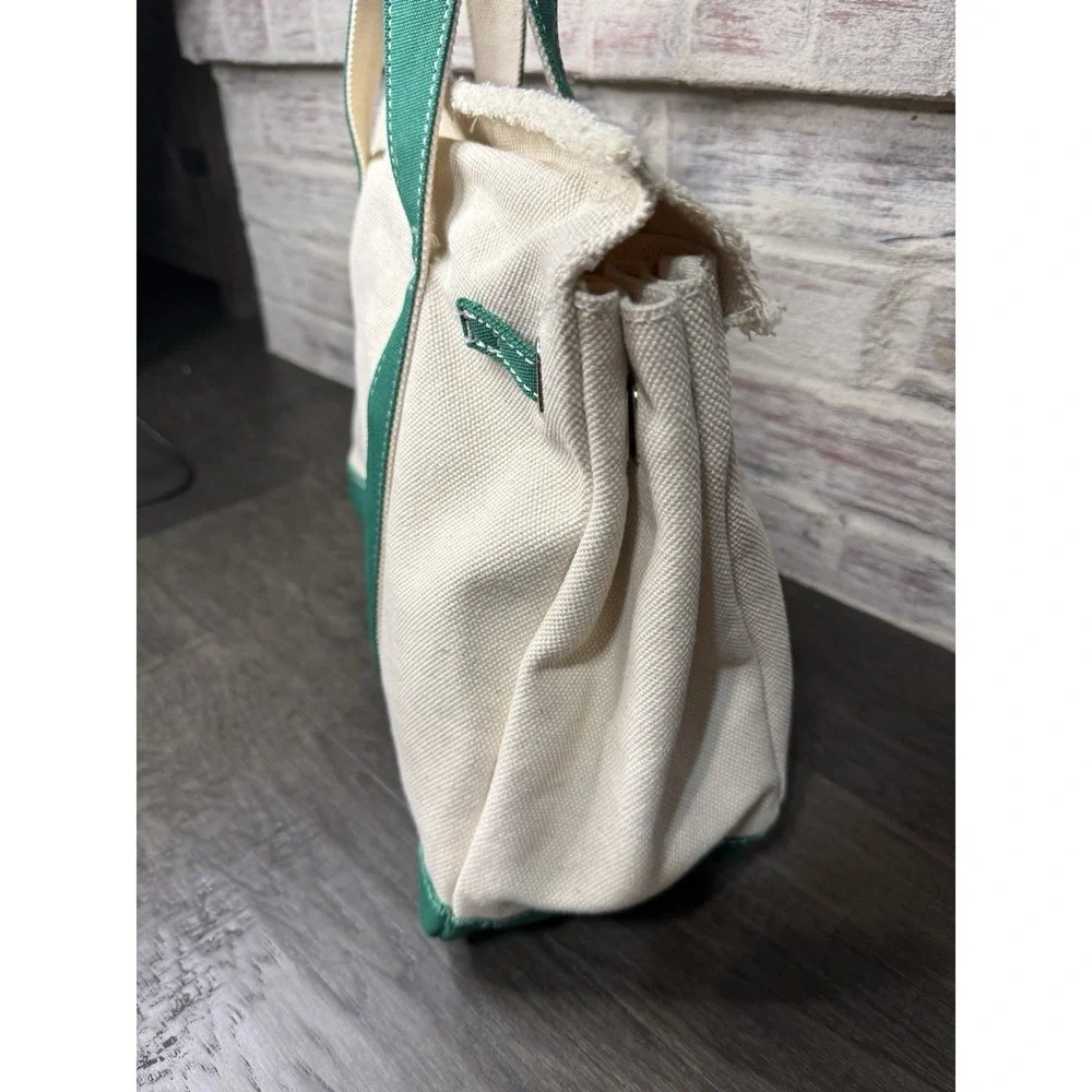 Sunwin Boatkin Style Women Large Cream Green Canvas Tote Bag NWOT Nautical